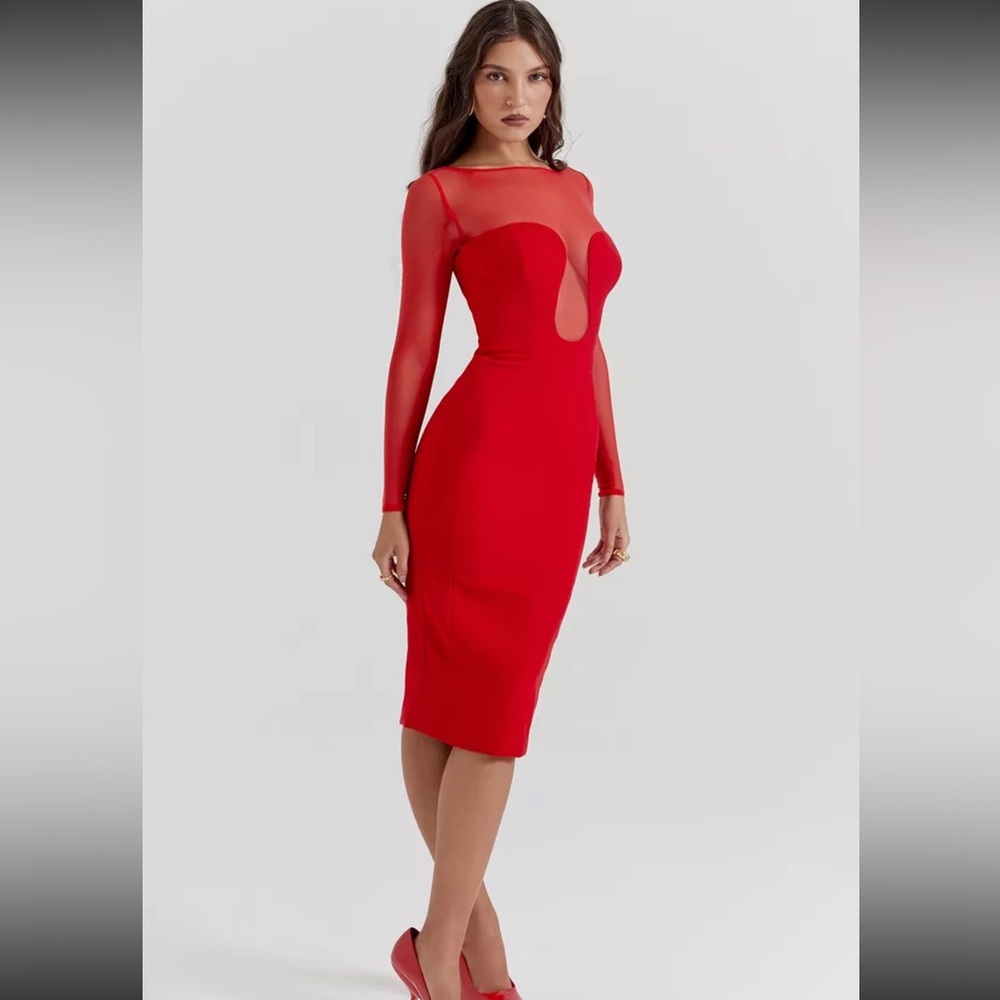 HOUSE OF CB 'Darcy' Scarlet Plunge Midi Dress
